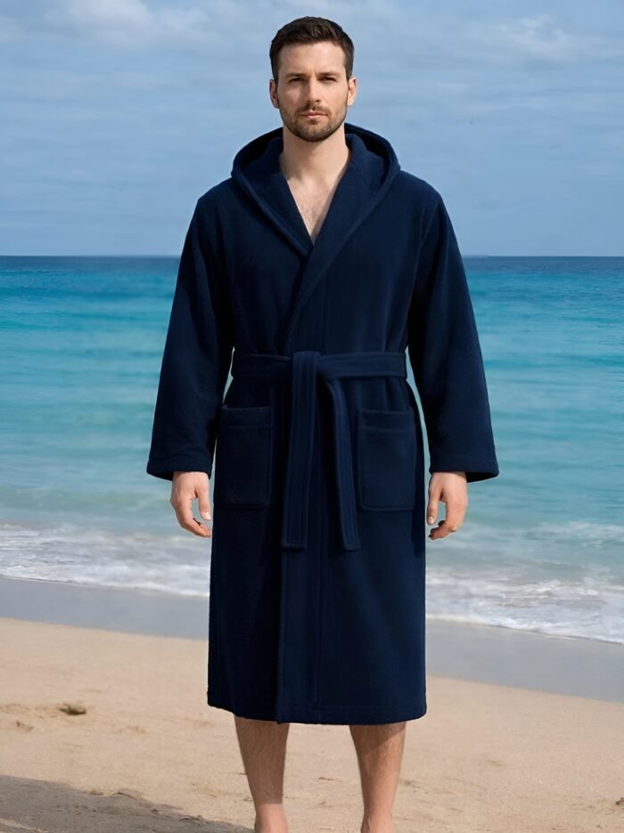 NDK New York Luxurious Navy Hooded Bathrobe